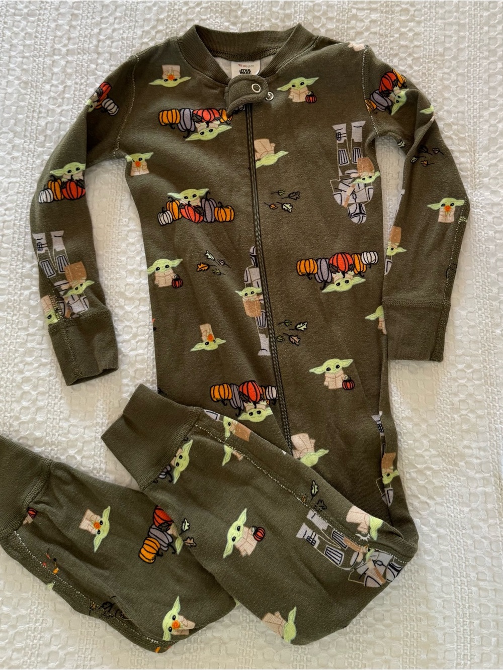 Hanna Andersson Olive Green Baby Yoda Pumpkin Kids One-Piece Footie